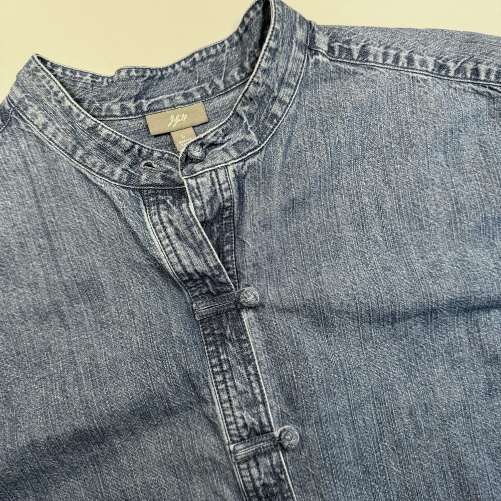 J. Jill Denim Top 100% Cotton Long Sleeve L Classic Old Money Mandarin Collar